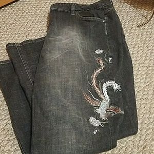 Metro 7 embroidered dark wash jeans
